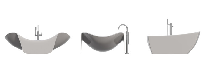 bathtub isolated on a white background, 3D illustration, and a CG render