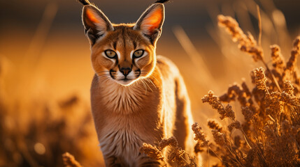 A Captivating Encounter with a Caracal in Soft Sundown Light