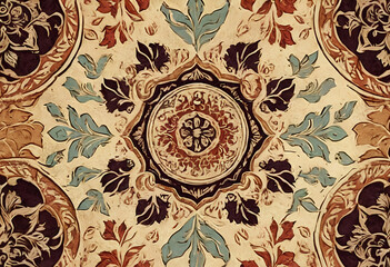 Vintage background, floral pattern, and Arabic motifs. Linoleum background. Textile background for printing for Arab councils and tents
