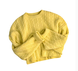 Women's knitted yellow sweater isolated on white.