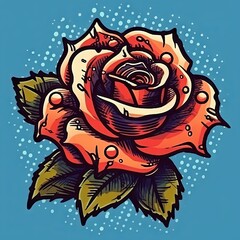 Rose in pop art style, flower template for tattoo