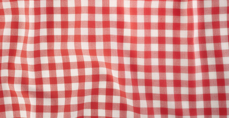 Red picnic cloth checkered pattern texture,background. Recipe, menu backdrop.Checked textile.