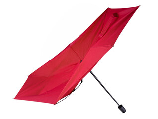 Broken umbrella red color isolated on white.