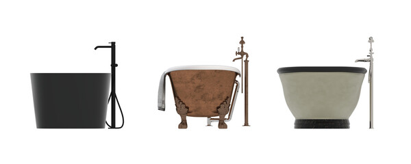 bathtub isolated on a transparent background, 3D illustration, and a CG render
