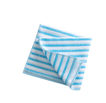 Blue white cleaning towel folded isolated on white. Cleaning naplin,serviette. Household cloth.Duster.