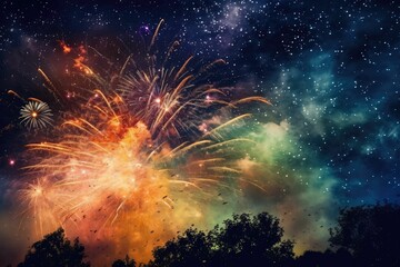 Illuminated fireworks against a night sky