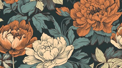 AI generated illustration of a bright and colorful floral pattern design - obrazy, fototapety, plakaty