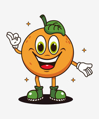 Vector illustration of retro cartoon orange character with funny face, perfect for, t-shirts, stickers, posters, logos, business products, etc