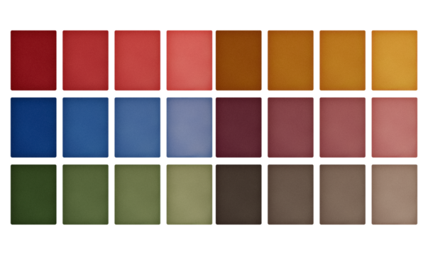 A set of matte eyeshadows of different colors separated from each other on an empty background.