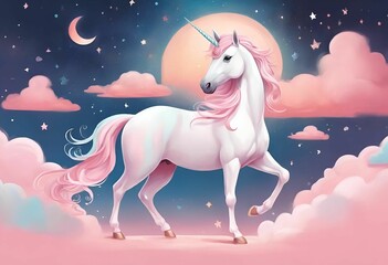a unicorn stands in the clouds with stars on it's back