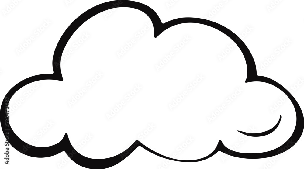 Wall mural vector illustration of a cartoon cloud in black outline on a white background - Wall murals
