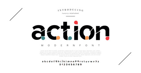 Action creative modern Tech alphabet font. 