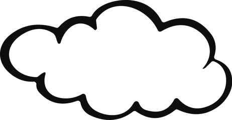 Vector illustration of a cartoon cloud in black outline on a white background - obrazy, fototapety, plakaty