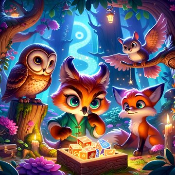 Enchanted Forest Gathering: Animal Friends and Magical Mysteries. AI-generated