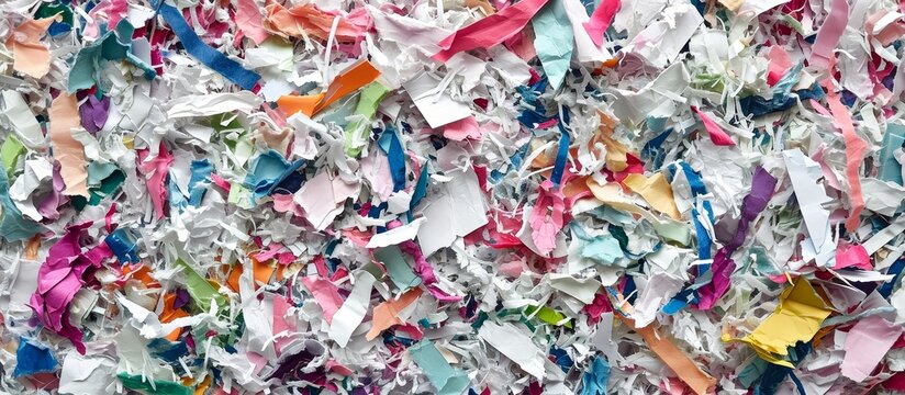 A creative arts event showcasing a unique pattern of shredded paper in a variety of colors including magenta and electric blue.