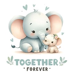 AI-generated image of a father elephant and calf in a watercolor style, evoking warmth and love