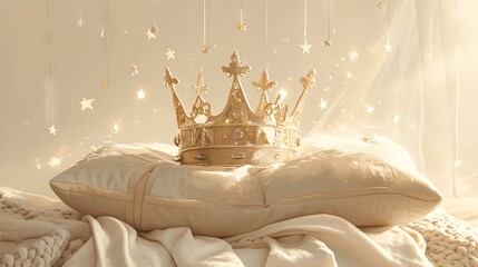 cute crown with precious stones, minimalistic background. Concept: cartoon royal decoration