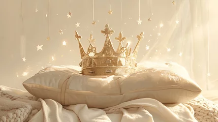 Fotobehang cute crown with precious stones, minimalistic background. Concept: cartoon royal decoration © Marynkka_muis