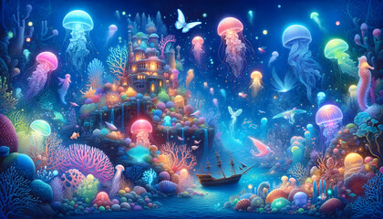 Obraz na płótnie Canvas Enchanted Underwater Fantasy Scene.