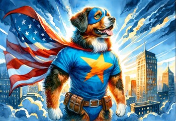 Heroic Canine Crusader Stands Guard Over Metropolis - AI Generated Digital Art