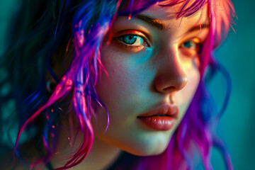 Obraz na płótnie Canvas Young woman with colorful hair.