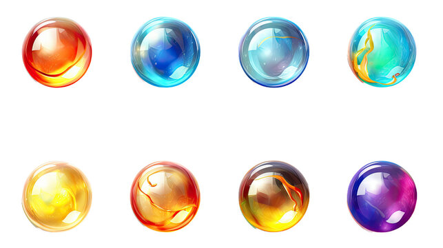 colorful spheres soap bubbles isolated on white background