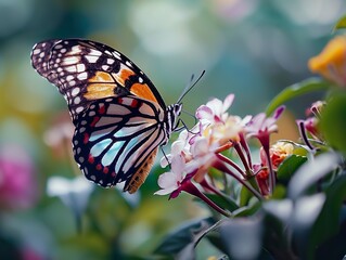 AI generated illustration of a beautiful butterfly perched on a vibrant flower