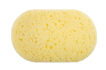 Yellow washcloth for body wash on a blank background.