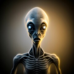 AI generated illustration of a futuristic extraterrestrial being with illuminated eyes