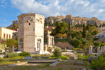 The ruins of the Roman forum and the Tower of the Winds in Athens - obrazy, fototapety, plakaty
