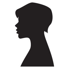 Silhouettes of girls hairstyles. Black silhouette of head girls.Woman face.Female faces profiles.Isolated on white background.Vector illustration.
