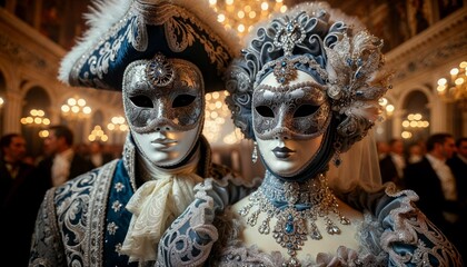 Elegance at the Venetian Masquerade: Intrigue Behind Masks - AI generated digital art