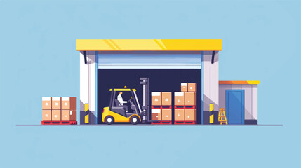 Flat illustration forklift storage room production.