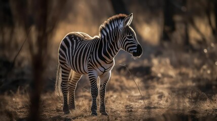 AI generated illustration of an African zebra stands in an arid dirt field