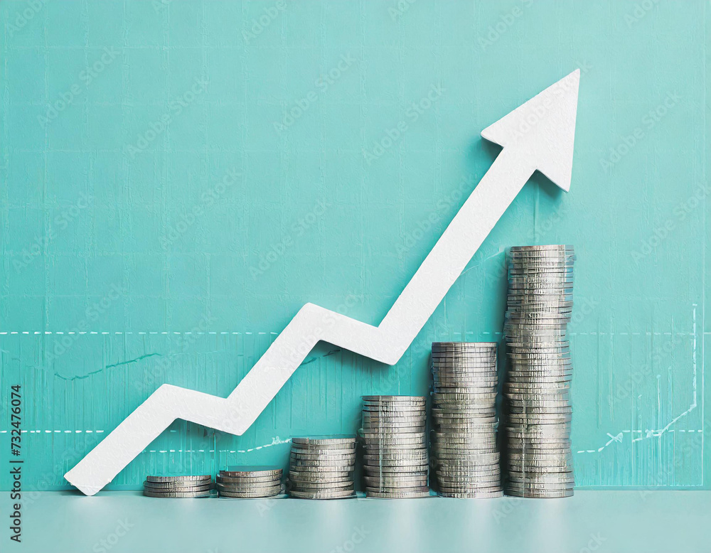 Poster money growth graph: conceptual visualization showing the progression of wealth and success through g