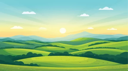 Tuinposter Illustration of beautiful fields landscape. © Vector
