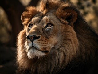 Naklejka premium AI generated lion with brown eyes looking away