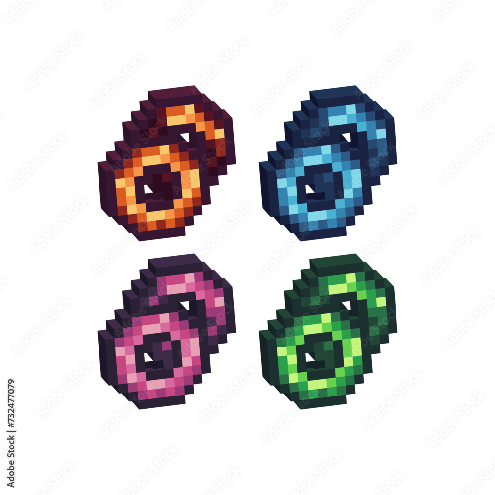Poster isometric pixel art 3d of donut icon for items asset.donut food icon on pixel bits style.8-bits perf