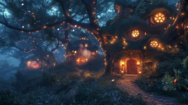 fantasy island illuminated by thousands of lights. The stunning design and intricate details of scattered lights create a magical ambiance, perfect for your creative and inspirational projects. video.