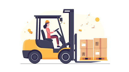 Woman character checking loading and shipment. Forklift.