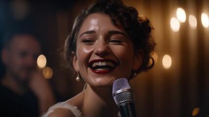 AI generated illustration of A joyful singer is performing a song on stage