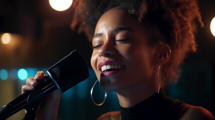 AI generated illustration of A joyful singer is performing a song on stage