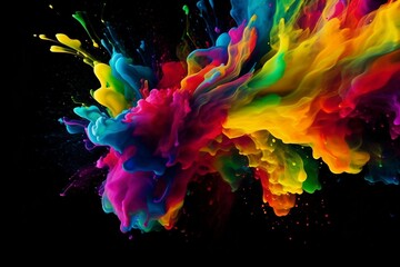 colorful fluid is on the wall of an open black room