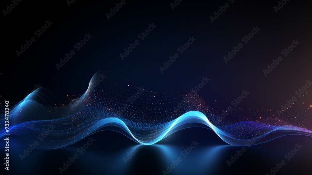 Poster futuristic cyber technology background with 3d vector wave design - dark tech atmosphere for big dat