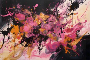 AI generated illustration of an abstract painting with a vibrant blend of colors on a wall