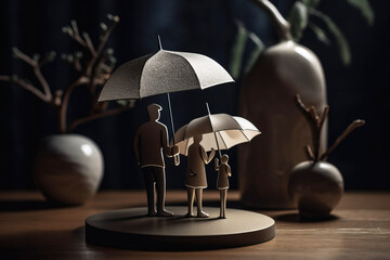 Family insurance, life and property safety concept, protection umbrella concept. - obrazy, fototapety, plakaty