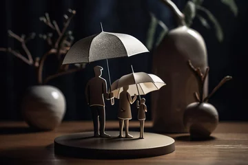 Fotobehang Family insurance, life and property safety concept, protection umbrella concept. © Serhii