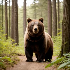 AI generated illustration of a brown bear walking in a dense green forest