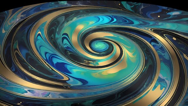 Arte fluida com ondas de m&aacute;rmore nas cores turquesa, ouro e branco que se misturam criando um efeito marmoreado