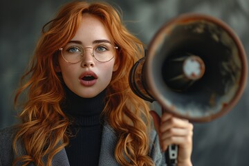 Redheaded Beauty with Glasses and a Blowhorn: A Catchy and Optimized Adobe Stock Title Generative AI